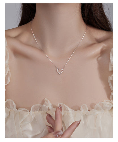 Wholesale Simple Style Heart Shape Sterling Silver Plating Inlay Zircon Necklace