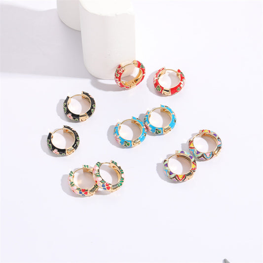 Flower Drip Earrings Silver Needle Wholesale Female Amazon Explosive Color Enamel 14K Real Gold Earrings Earrings Accessories