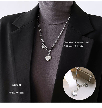 Hip-hop Heart Shape Titanium Steel Polishing Long Necklace