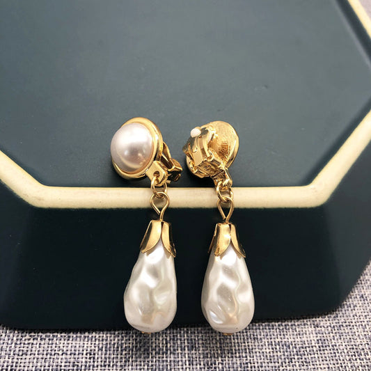 Fashion White Pearl Retro Water Drop Earrings