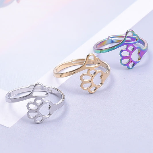 Wholesale Cute Paw Print Stainless Steel Open Ring