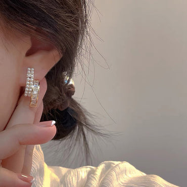 Sweet Heart Shape Flower Copper Plating Inlay Pearl Zircon Drop Earrings Ear Studs 1 Pair