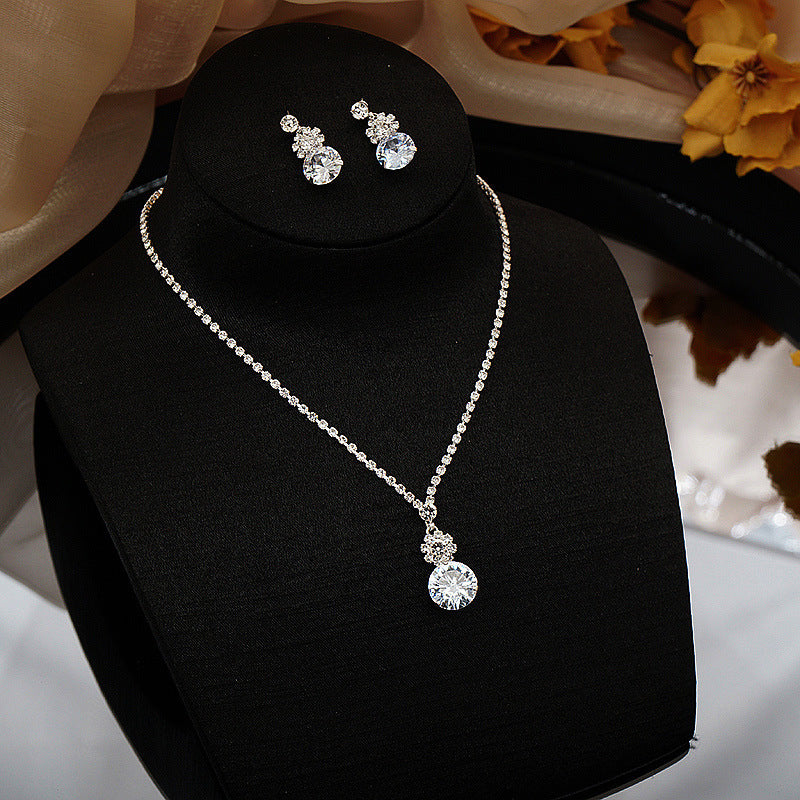 1 Set Simple Style Round Rhinestone Women's Earrings Necklace