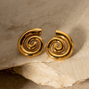 INS Trend New 18K Gold Gold Stainless Steel Rotary Pattern Thread Earrings Stainless Steel Earrings Women's Earring Accessories