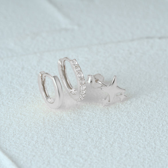 1 Set Simple Style Star Butterfly Plating Sterling Silver Hoop Earrings Ear Studs