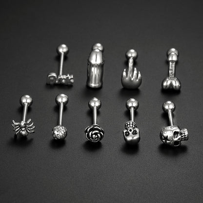 Fashion Rose Spider Skull Stainless Steel Plating Tongue Nail