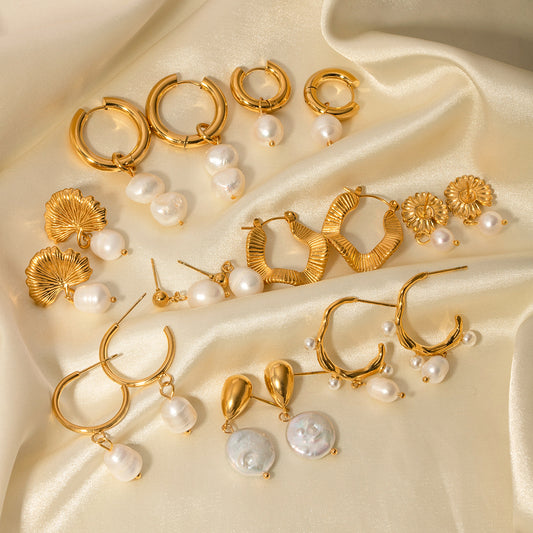 European and American stainless steel freshwater pearl earrings fashion new ladies big pearl c-shaped pendant earrings jewelry wholesale