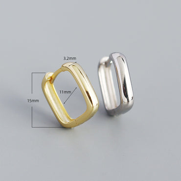 Simple Geometric Square S925 Silver Glossy Hoop Earrings Wholesale