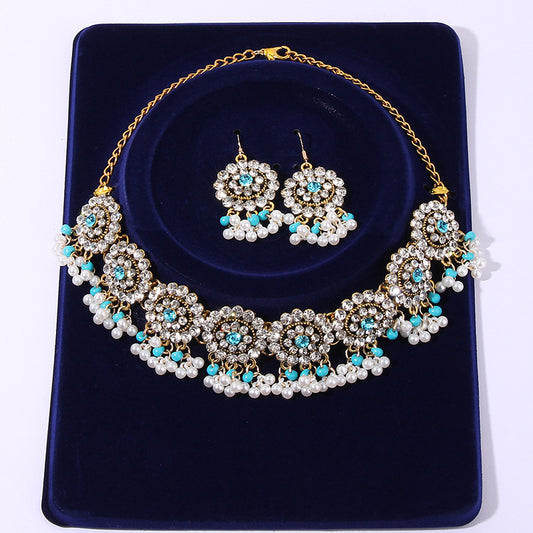 Bohemian Geometric Alloy Inlay Artificial Pearls Rhinestones Women's Earrings Necklace