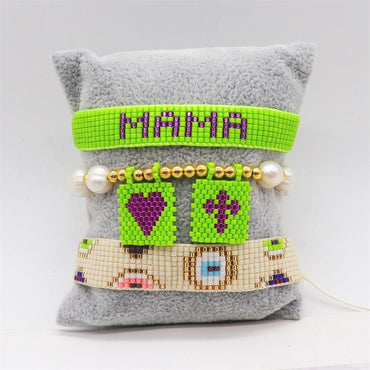 New Europe And America Cross Border Love Miyuki Bracelet Set Rainbow Devil Eye Mama Letter Bracelet Suit For Women