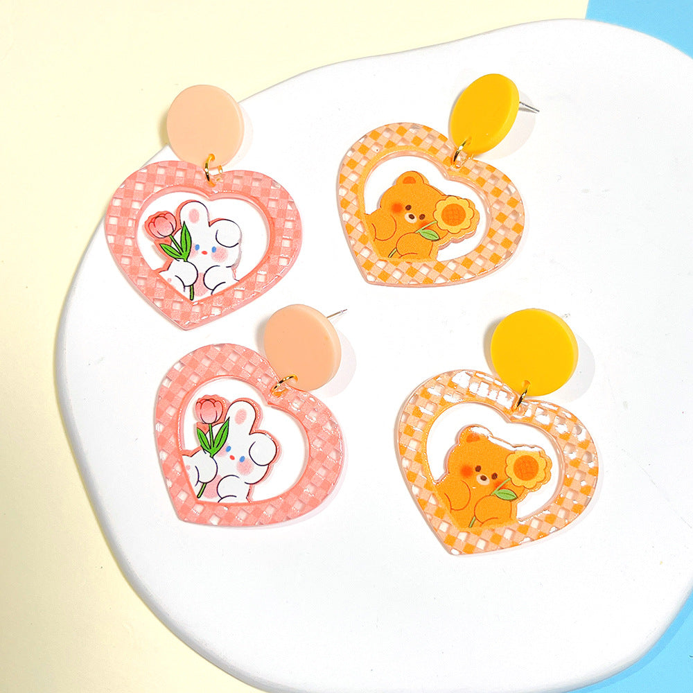 1 Pair Cartoon Style Rabbit Heart Shape Flower Arylic Epoxy Women's Chandelier Earrings