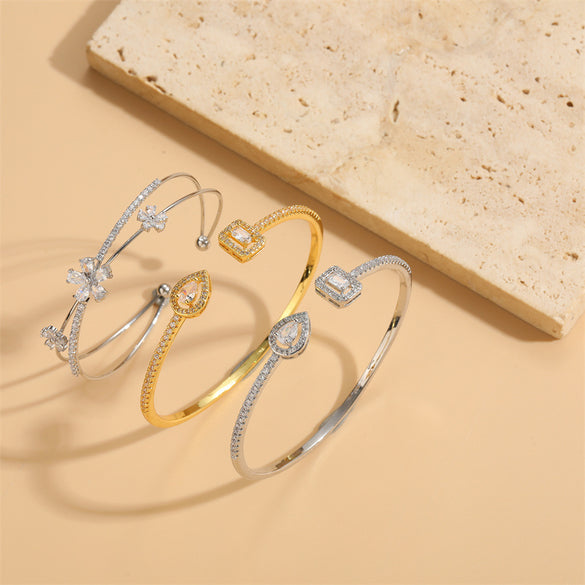 popular water drop square zircon bracelet cross-border personalized design flower welding rhinestone hand jewelry