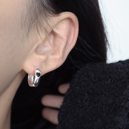 1 Pair Simple Style Heart Shape Enamel Plating Sterling Silver Hoop Earrings