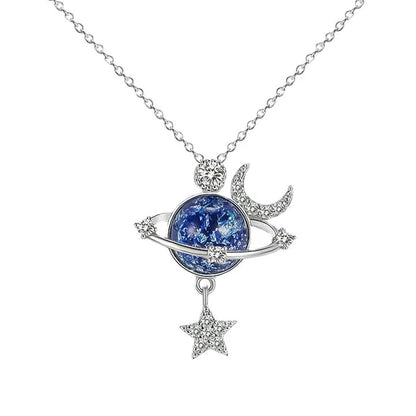 Sterling Silver Simple Style Star Moon Plating Pendant Necklace