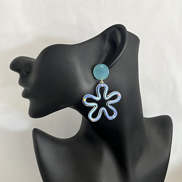 1 Pair Sweet Flower Printing Arylic Drop Earrings