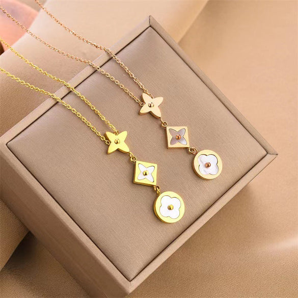 Natural Geometric Titanium Steel 18K Gold Plated Necklaces