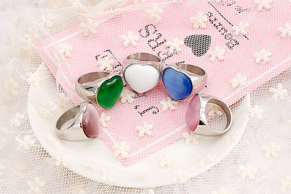 Heart-shaped Jewelry Vintage Rings Stainless Steel Multicolor Stone Turquoise Ring Wholesale