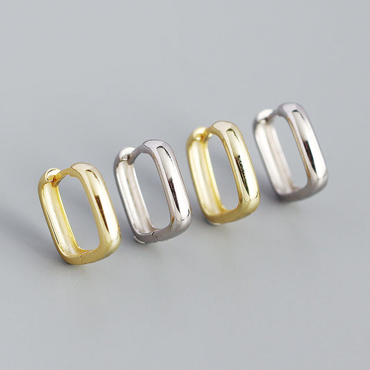 Simple Geometric Square S925 Silver Glossy Hoop Earrings Wholesale