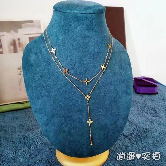 Cartoon Geometric Titanium Steel 18K Gold Plated Necklaces