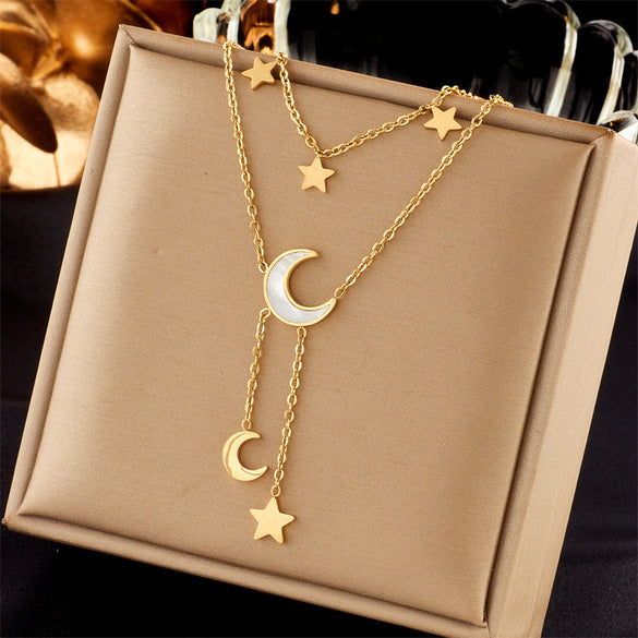 Fashion Moon Star Geometric Titanium Steel Electroplating Necklaces