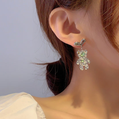 Fashion Bear Heart Shape Alloy Plating Inlay Gem Glass Women's Drop Earrings 1 Pair