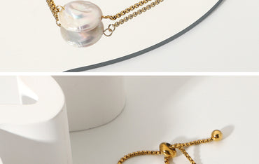 Baroque Pearl Waterproof Adjustable Gold-plated Stainless Steel Bracelet