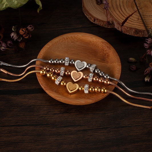 Stainless Steel Simple Style Heart Shape Plating Inlay Zircon Bracelets