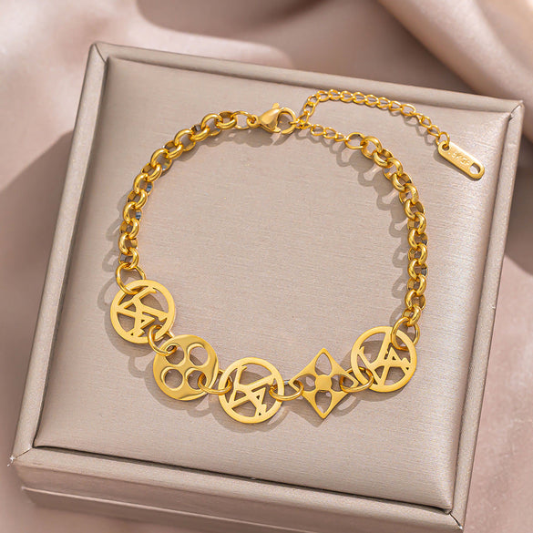 Women Moderate Luxury Letter Number Text Titanium Steel Bracelets