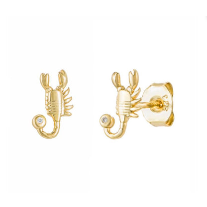 1 Pair Simple Style Scorpion Inlay Sterling Silver Zircon 18K Gold Plated Ear Studs