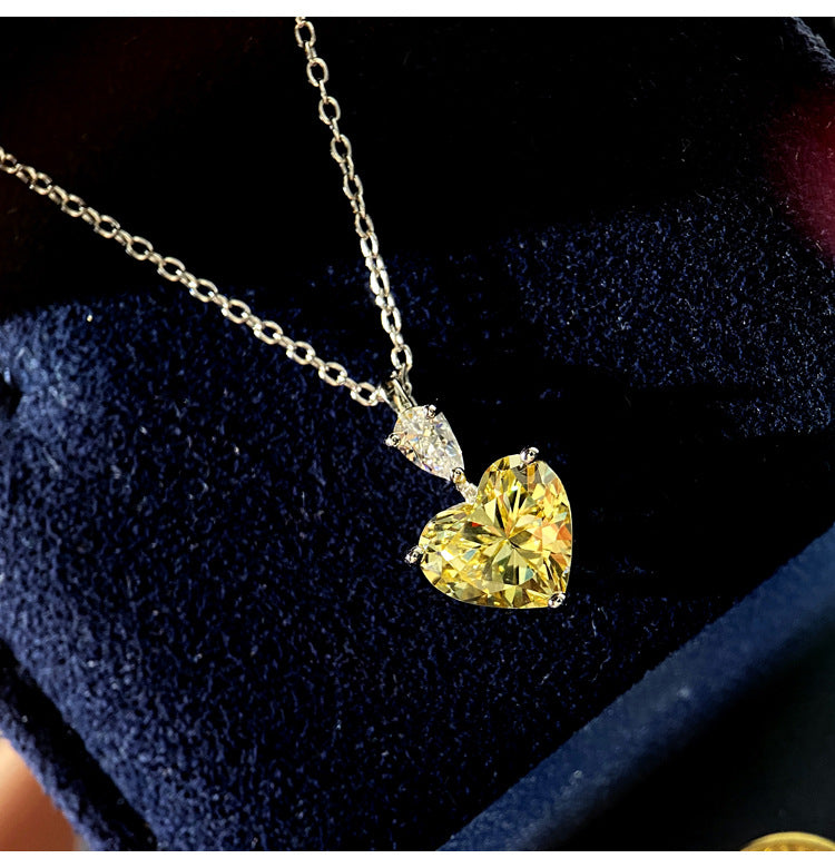 Temperament Light Luxury Niche Simple Love Personality Yellow Zircon Pendant Imitation Moissan Diamond Necklace