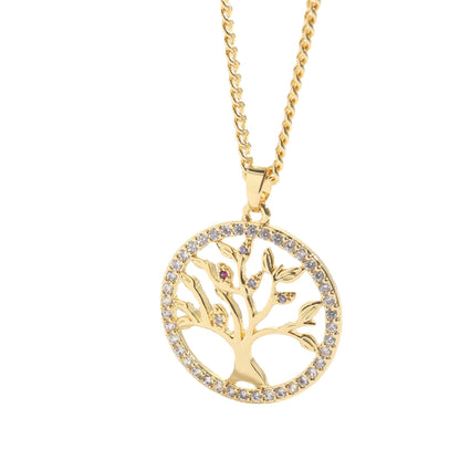 European and American hot sale wishing tree zircon necklace copper plated 14K real gold simple light luxury fashion OL jewelry pendant wholesale
