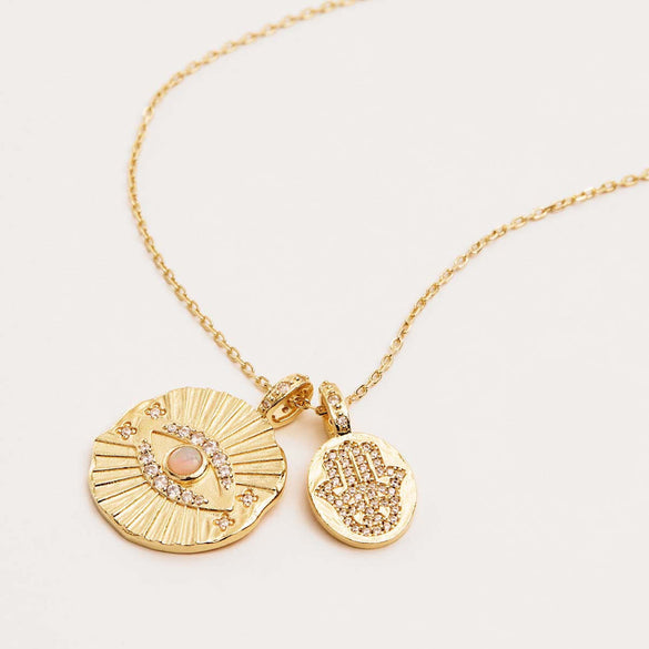 Independent Station New Devil's Eye Necklace Women's Light Luxury Copper-plated 14k Gold Inlaid Zircon Alphabet Clavicle Chain