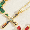 Cross-border hot-selling wild retro color zircon cross pendant necklace women's personalized design O-word chain clavicle chain