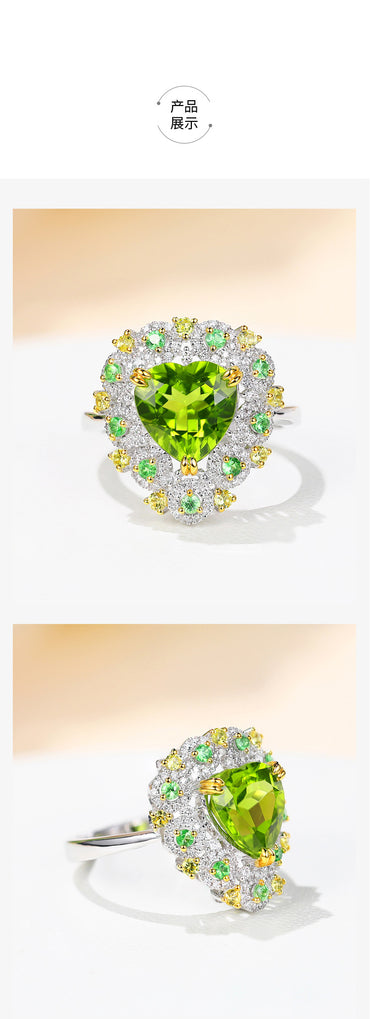 Fashion Green Peridot Ring Micro-inlaid Peridot Color Treasure Open Copper Ring Female
