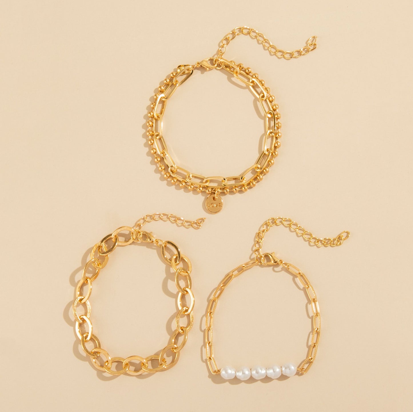 Fashion Pearl English Letter Bracelet Three-piece Set