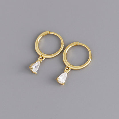 1 Pair Simple Style Geometric Plating Inlay Sterling Silver Zircon 18k Gold Plated White Gold Plated Drop Earrings