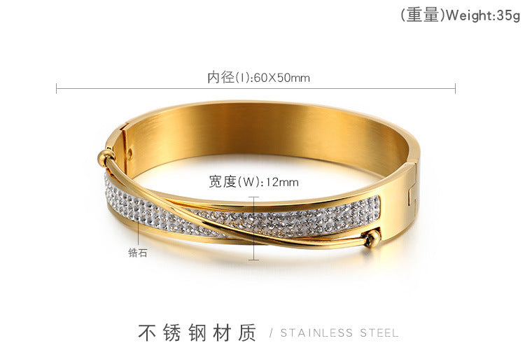 Stainless Steel Bracelet European And American Fashion Wide Diamond Bracelet