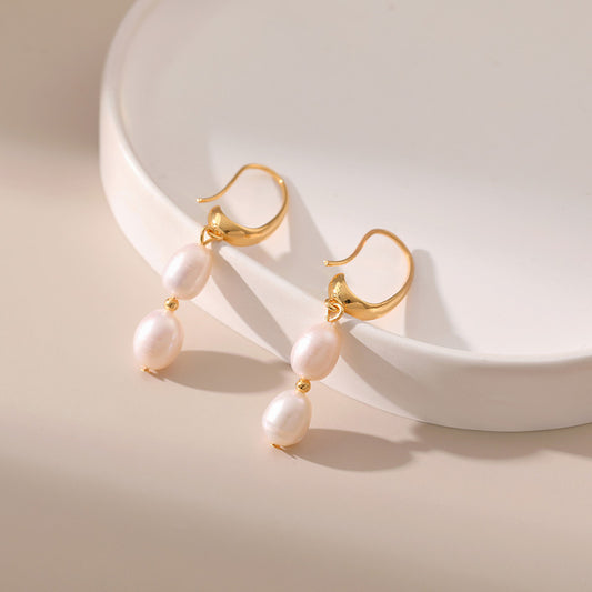 1 Pair Baroque Style C Shape Geometric Flower Plating Imitation Pearl Copper 18k Gold Plated Drop Earrings