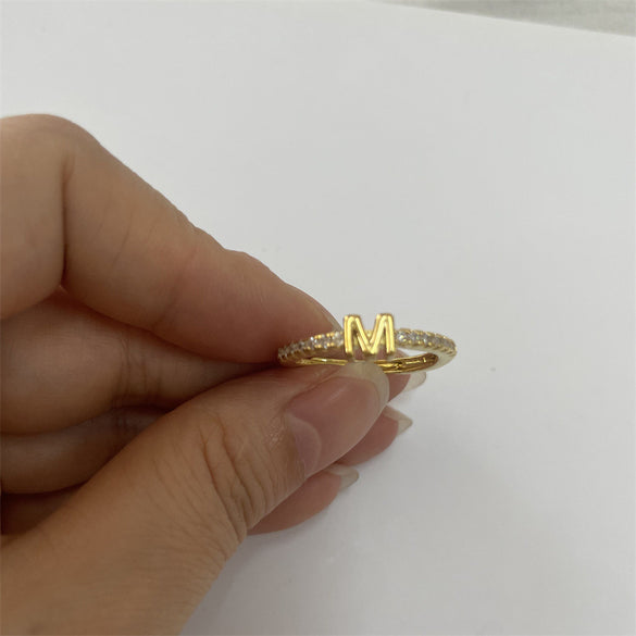Cross-border new 26 initials micro-inlaid zircon open rings ins style personalized design English letter jewelry
