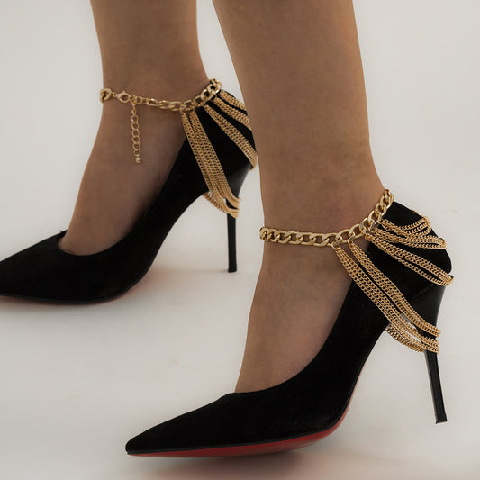 Fashion Multi-layer Tassel Geometric Metal Chain Anklet