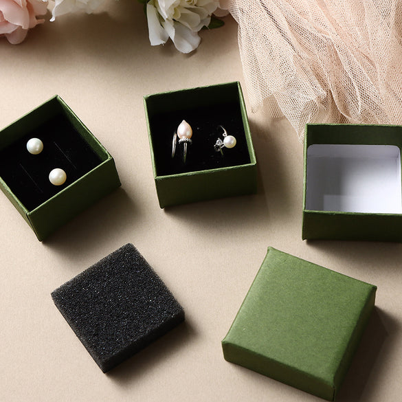 5 * 5 * 3cm ring stud earrings box, small box, green jewelry packaging box, simple gift box, logo can be printed.