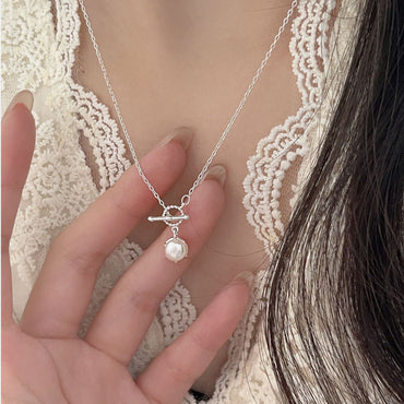 Simple Style Korean Style Geometric Sterling Silver Pearl Pendant Necklace In Bulk