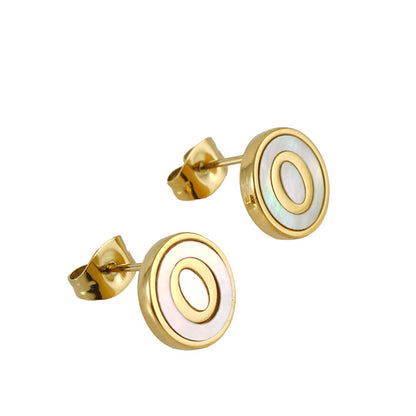 Cross border titanium steel 26 English letter stud earrings shell earrings female Europe and America 18K gold stainless steel earrings wholesale