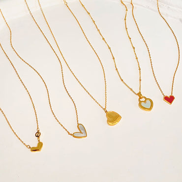 Casual Simple Style Heart Shape Titanium Steel Plating Inlay Shell Necklace