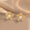 Moderate Luxury Flower Copper Diamond Inlay Stud Earrings