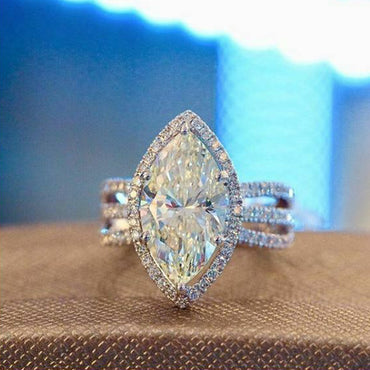 New Luxury Flash Diamond 7*14mm Marquise Zircon Copper Wedding Ring