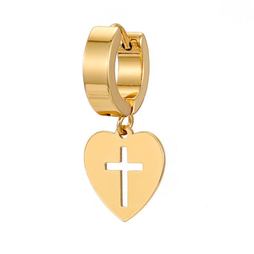 Elegant Cross Heart Shape Stainless Steel Enamel Dangling Earrings 1 Pair