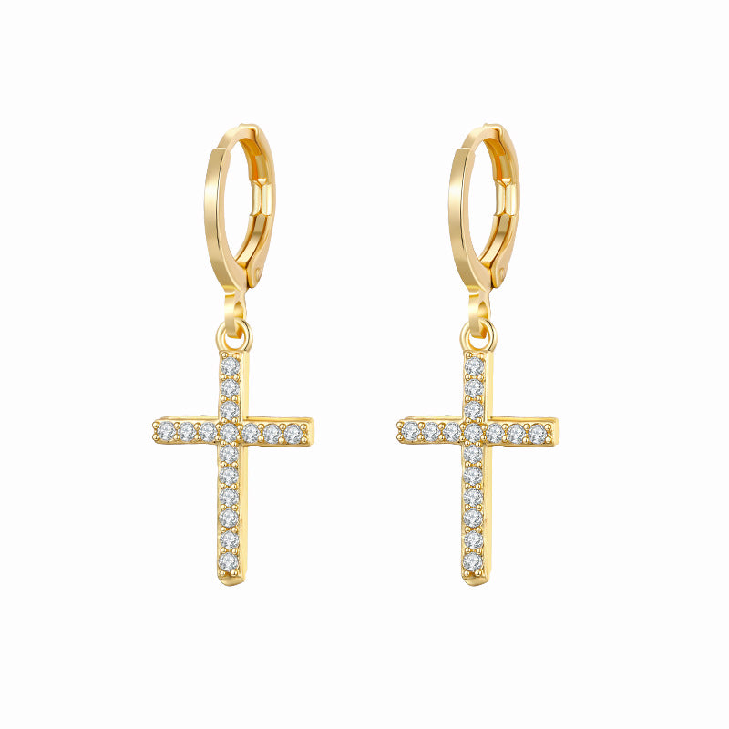 Fashion Copper Gold-plated Inlaid Zircon Heart Cross Palm Pendant Earrings