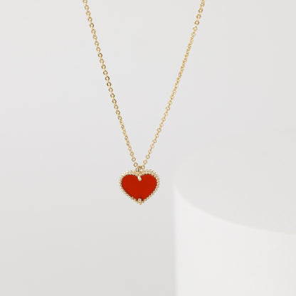 New love temperament diamond pendant women's small red heart necklace Japanese and Korean Internet celebrity mother-of-pearl red agate necklace jewelry