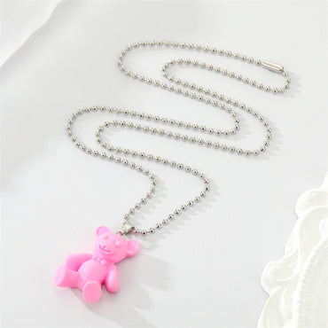 Simple Candy-colored Resin Bear Color Animal Pendant Necklace